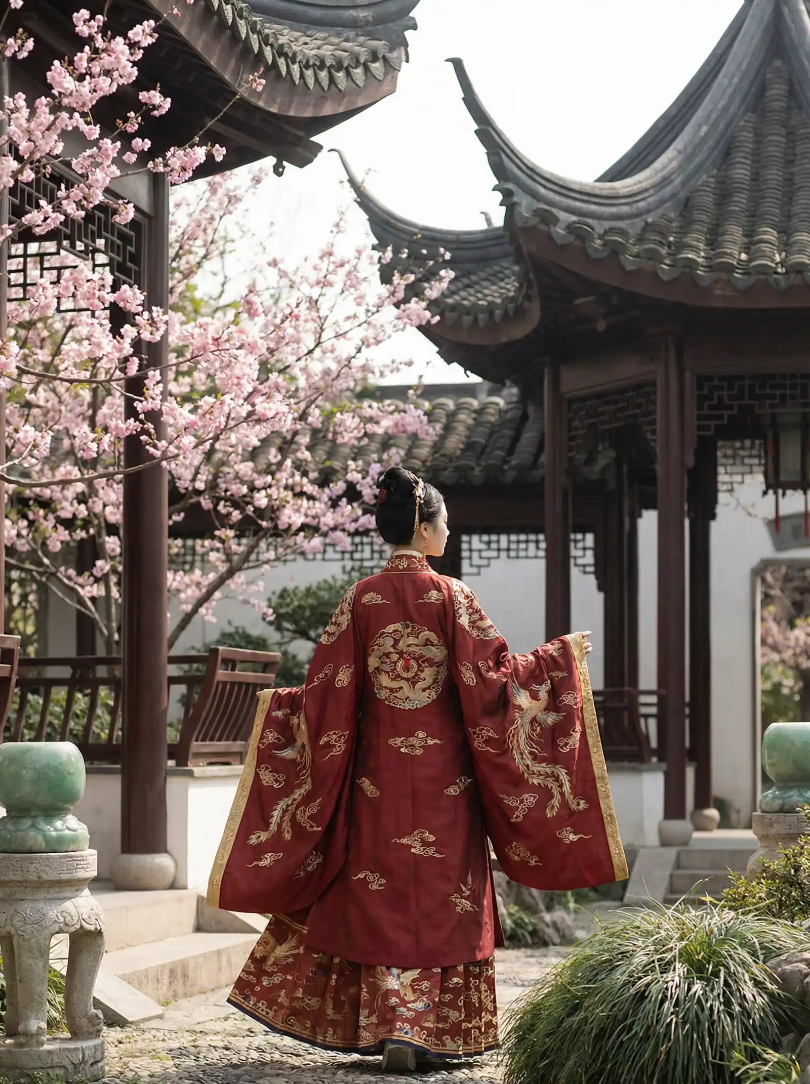 出包女王全集 明制汉服红色凤凰刺绣